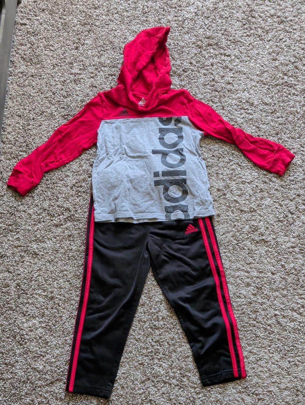 adidas Pink, Gray & Black Girls' Hoodie Tee and Track Pants Set